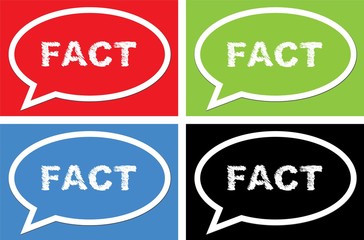 FACT text, on ellipse speech bubble sign.