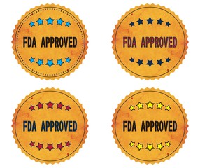 FDA APPROVED text, on round wavy border vintage, stamp badge.