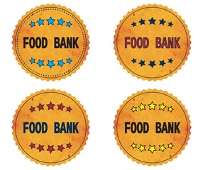 FOOD BANK text, on round wavy border vintage, stamp badge.