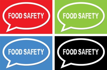 FOOD SAFETY text, on ellipse speech bubble sign.