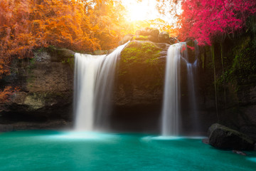 Obraz na płótnie Canvas Amazing beautiful waterfalls in autumn forest