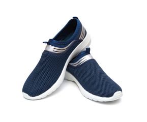pair of blue sporty shoes for man on white background