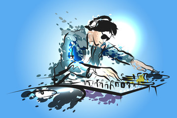 Colored vector line sketch DJ