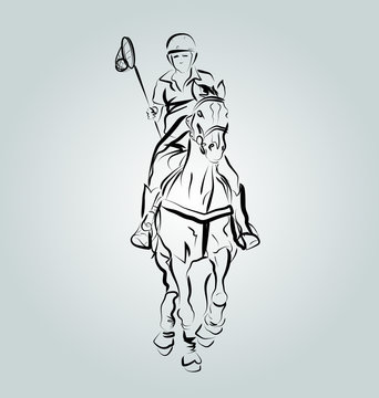 Vector line illustration of a polo cross player