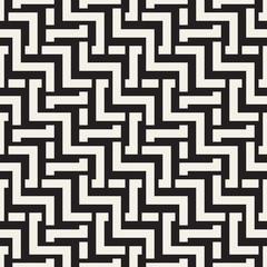 Interlacing Lines Maze Lattice. Ethnic Monochrome Texture. Vector Seamless Black and White Pattern