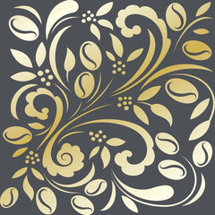 Coffee gold seamless pattern in Russian hohloma style.