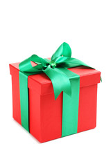 Gift box with ribbon isolated on a white