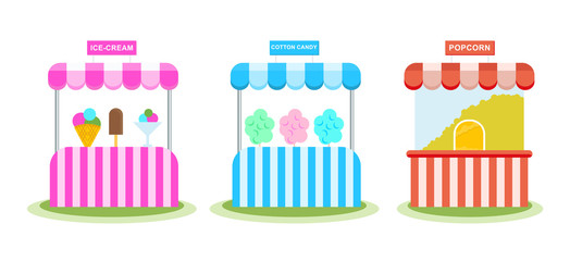 Stall with ice cream, sweet wadding, popcorn, children's amusement park.