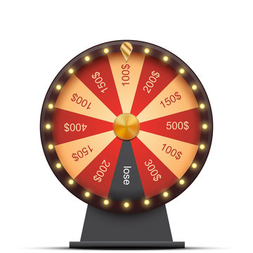 Wheel of fortune with money prizes, isolated on white