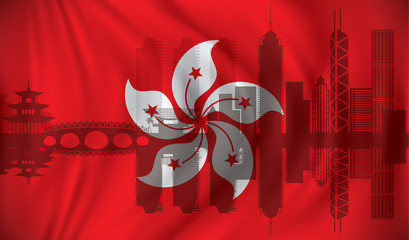 Flag of Hong Kong with skyline