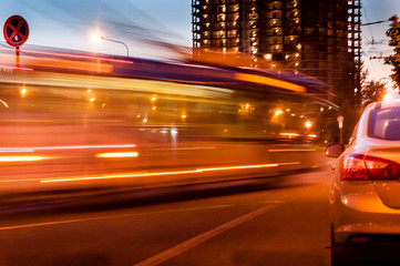 Fototapeta na wymiar A blurred bus