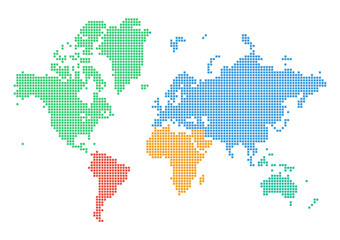 Colourful dotted world map of continents
