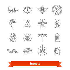 Insects and pest extermination thin line icons set - obrazy, fototapety, plakaty