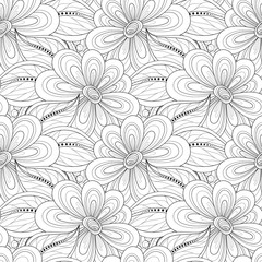 Fototapeta na wymiar Vector Seamless Monochrome Floral Pattern