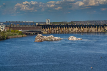 Fototapeta na wymiar View of the Dnieper hydroelectric power plant (DnieproGES)