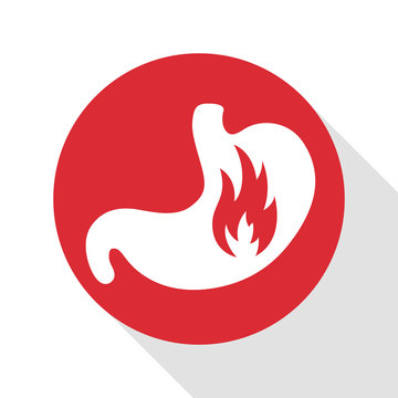 Vector Illustration Of A Stomach With Fire. Heartburn Icon.