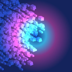 Fototapeta na wymiar Color 3D squares on blue background