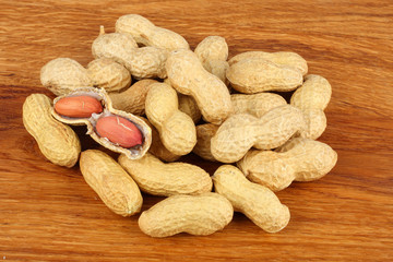 peanuts on the wood background