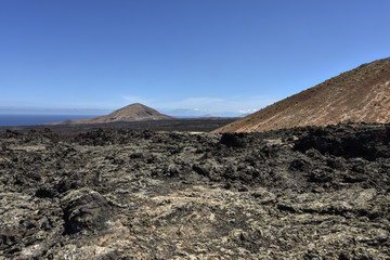 Bizarre volcanic landscape of Timanfaya national park on Lanzarote, Canary Islands, Spain, Europe