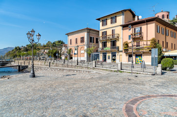 The main street in the city center Laveno Mombello, located in an natural gulf of Lake Maggiore in province of Varese.
