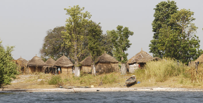 African hut village at ile aux coquillages