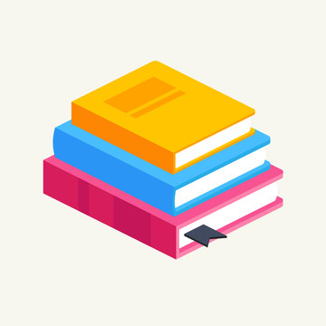 horizontal stack of colored books in isometric.education infographic template design with books pile.Set of book icons in flat design style.vector illustration of isolated layers in the background