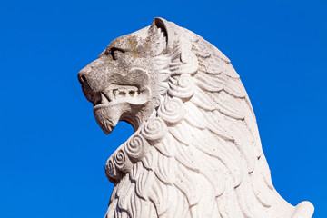 Obraz premium Lion head of St. Stephen statue at Fishermen's bastion, Budapest, Hungary