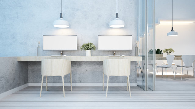dining area and workspace white tone in home or apartment - 3D Rendering