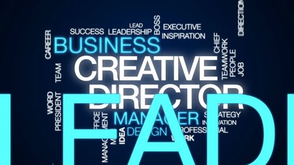 Creative director animated word cloud, text design animation.