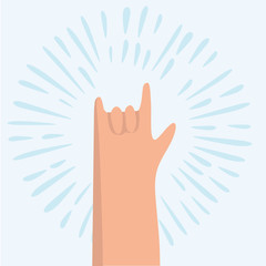 Rock hand gesture on a gray background