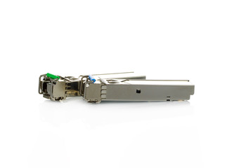 Optical gigabit sfp modules for network switch on white background