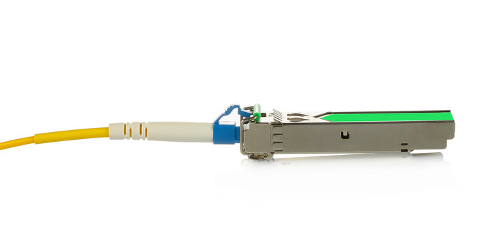 Optical gigabit sfp modules for network switch on white background