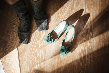 turquoise high-heeled shoes
