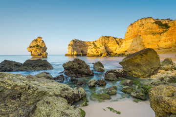 Slow motion blur Algarve coast and cliffs,Portugal