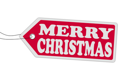 Merry christmas red speech bubble label or sign