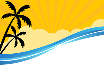 Fototapeta na wymiar Summer themed banner with tropical beach scene