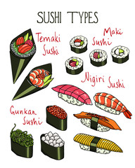 Hand drawn sushi © petrovskaya