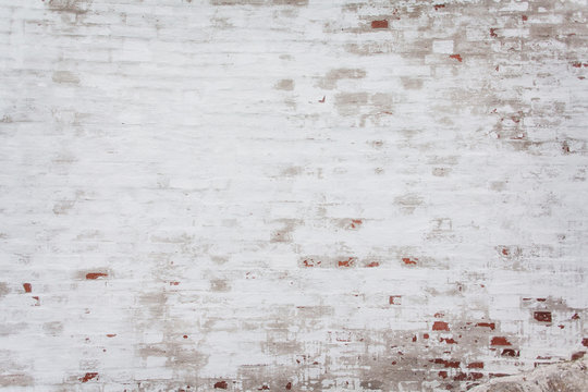 Old Vintage Red Brick Wall With Sprinkled White Plaster Texture Background