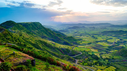 Panorama of Semien mountains and valley around Lalibela, Ethiopia - 145468122