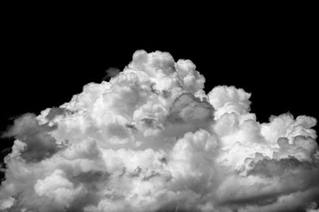Close-up cumulus cloud isolated on black background