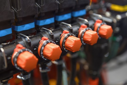 Many Red Valves Closeup