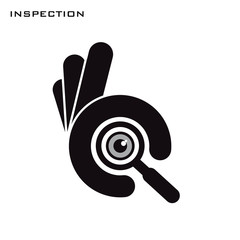 Ok hand symbol with magnifier glass - symbol for inspection and searching, vector