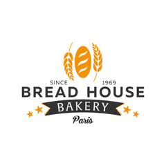 Bakery shop emblem, labels, logo and design elements. Fresh bread. Vector illustration.