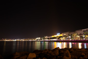 Cannes beach night view, France