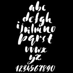 Hand drawn dry brush font. Modern brush lettering. Grunge style alphabet. Vector illustration.