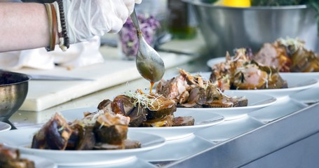 Preparing meat on the table