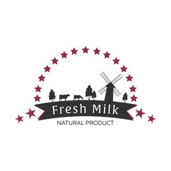 Fototapeta na wymiar Milk emblem, labels, logo and design elements. Fresh and natural milk. Milk farm. Cow milk. Vector logotype design.