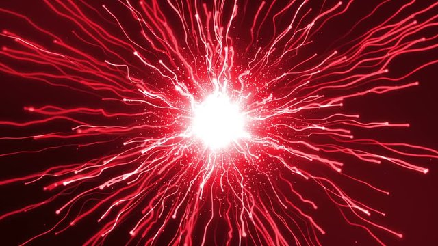 Two particles fly at each other and explode