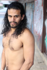 Fototapeta na wymiar Portrait of Shirtless Young Ethnic Man