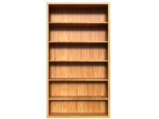 A wooden wardrobe from light brown wood and empty shelves. Front view